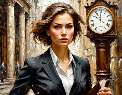 Женщина адвокат спешит оказать срочную юридическую помощь